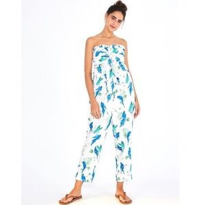 Farm Rio Parrot Linen Strapless Jumpsuit Size Small